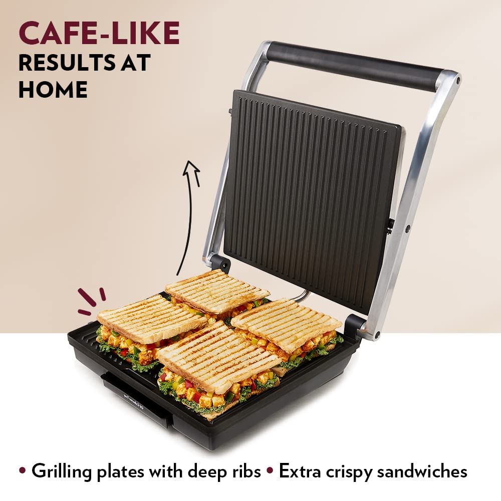Borosil Meta Prime Grill Sandwich Maker 700 W, opens 90°