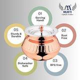 Mukti Stainless Steel Food Storage Handis & Cooking Pots|Curry Pots, Gravy, Rice Patilas, Biryani Kadhai & Topes|Khichdi King Gold with Lid|1100ml x 1pc