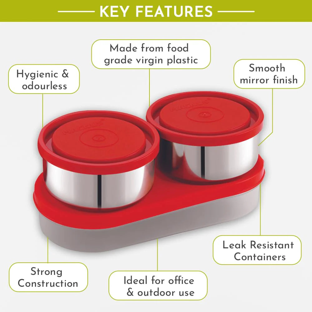 Fancy-3 Stainless Steel Lunch Box Set – 3 Leak-Proof Containers with Stylish Red Carry Bag | 3 Compartments, Washable Cover | Lunch Box for Kids & Office Men | Safe & Durable Design