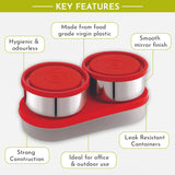Fancy-3 Stainless Steel Lunch Box Set – 3 Leak-Proof Containers with Stylish Red Carry Bag | 3 Compartments, Washable Cover | Lunch Box for Kids & Office Men | Safe & Durable Design