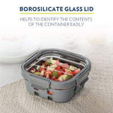 Borosil Klip N Store Plus 520 ml Square Glass Food Storage Container with Air Tight Glass Lid | Borosilicate Glass Container for Lunchbox | Microwave & Dishwasher Safe | Transparent