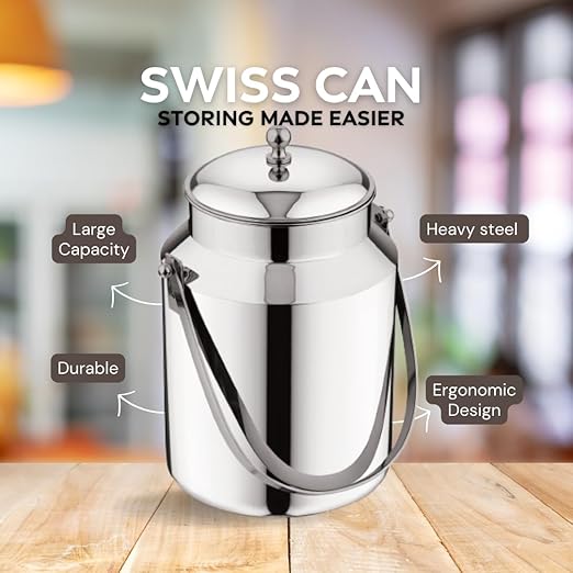 Mukti Stainless Steel Food Storage Jars & Containers|Dabba|Milk, Oil Can|Swiss Can with Handle|1750ml x 1pc
