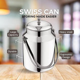 Mukti Stainless Steel Food Storage Jars & Containers|Dabba|Milk, Oil Can|Swiss Can with Handle|1750ml x 1pc