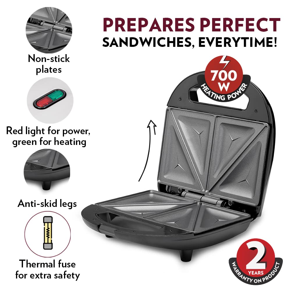 Borosil Neo Sandwich Maker 700 W, opens 90°