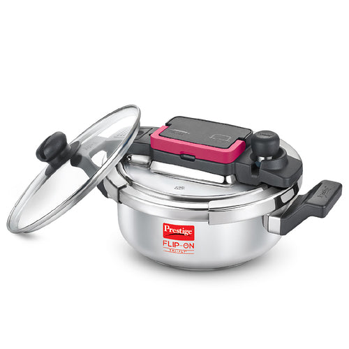 PRESTIGE FLIP-ON TRI-PLY STAINLESS STEEL PRESSURE COOKER 3 L 220m WITH GLASS L|D  20708