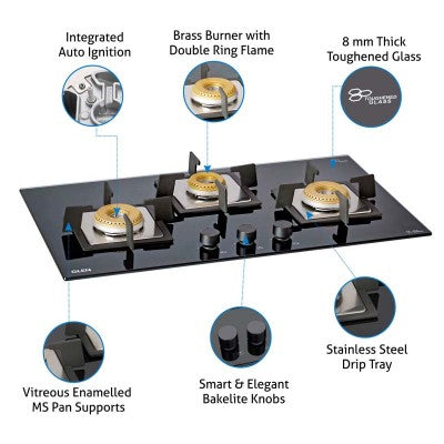 Glen 3 Burner Built-in Glass Hob 1073 SQ INBB