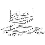 Glen 3 Burner Built-in Glass Hob 1073 SQ INBB