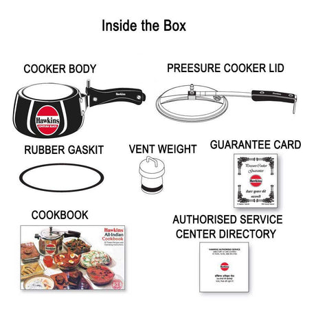 Hawkins Contura Black Pressure Cooker 3.5 Litre: CB35 with Hawkins Genuine 2 Gasket & 2 Safety Valve Inside the Box