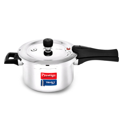 Prestige Svachh Triply Outer Lid Pressure Cooker with Unique Deep Lid for Spillage Control, 3 Litre, Silver 20702