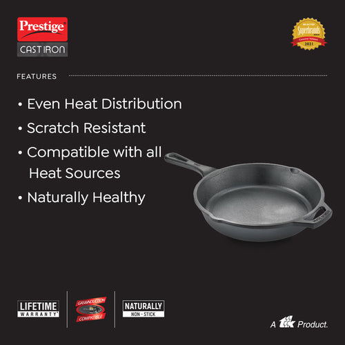 Prestige Cast Iron Scratch Resistant Gas and Induction Compatible Fry Pan, 25cm (Black) 30559