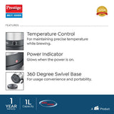 1L PMC 1.0 Plus Multi Kettle / Multi Cooker| Glass Lid with Stainless Steel rim|Temperature Control |Power Indictor (Silver, Black)