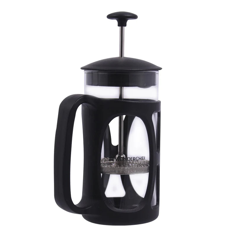 French Press Coffee & Tea Maker 350 ml | Premium Heat Resistant Borosilicate Glass Carafe | 4 Level Filtration System | Stainless Steel Plunger with Mesh | 1-2 Cups of Coffee | Brews in Just 3 Minutes | Black