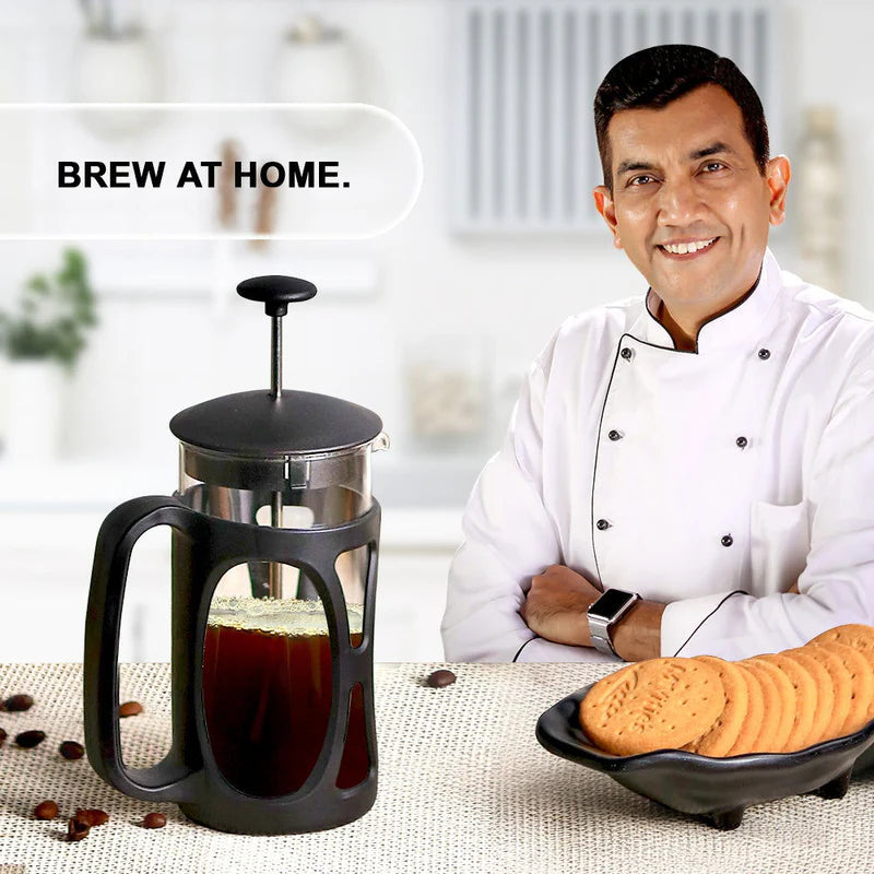French Press Coffee & Tea Maker 350 ml | Premium Heat Resistant Borosilicate Glass Carafe | 4 Level Filtration System | Stainless Steel Plunger with Mesh | 1-2 Cups of Coffee | Brews in Just 3 Minutes | Black