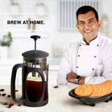 French Press Coffee & Tea Maker 350 ml | Premium Heat Resistant Borosilicate Glass Carafe | 4 Level Filtration System | Stainless Steel Plunger with Mesh | 1-2 Cups of Coffee | Brews in Just 3 Minutes | Black