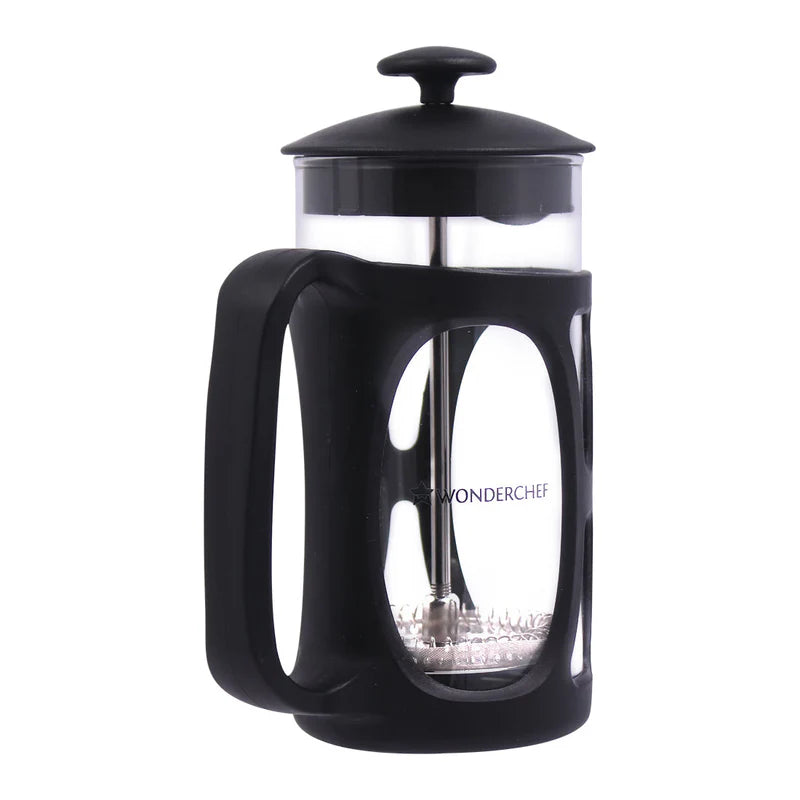 French Press Coffee & Tea Maker 350 ml | Premium Heat Resistant Borosilicate Glass Carafe | 4 Level Filtration System | Stainless Steel Plunger with Mesh | 1-2 Cups of Coffee | Brews in Just 3 Minutes | Black