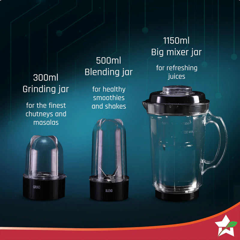Nutri Blend Smart 3 Jar Automatic Mixer Grinder with Dual Pulse Function|22000 RPM|100% Full Copper Motor|3 Unbreakable Jars|500 W