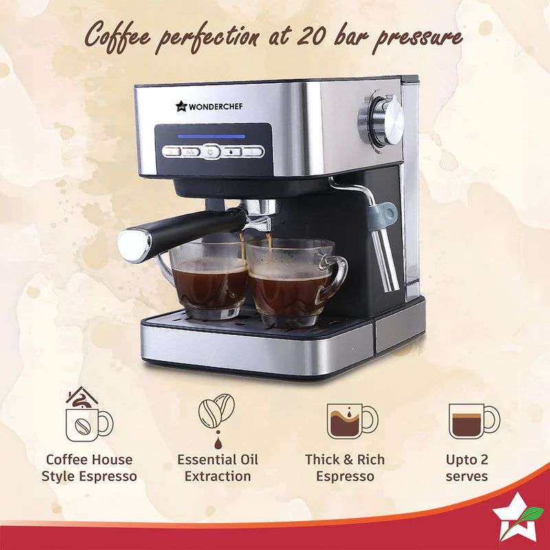 Regalia Espresso Coffee Maker 20 Bar | Built in Milk Frother | Ideal for Espresso, Cappuccino, Latté, Macchiato or Ristretto at Home | Professional Style Coffee | Works with Coffee Powder | 2 Years Warranty