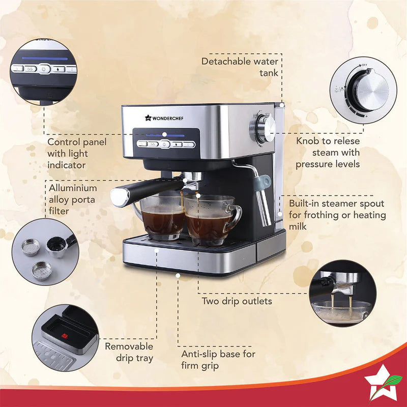 Regalia Espresso Coffee Maker 20 Bar | Built in Milk Frother | Ideal for Espresso, Cappuccino, Latté, Macchiato or Ristretto at Home | Professional Style Coffee | Works with Coffee Powder | 2 Years Warranty