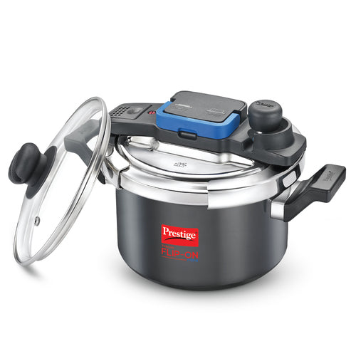 Prestige Svachh Flip-on Mini Hard Anodised Spillage Control Pressure Cooker with Glass Lid, 3 Litre (Black) 20168