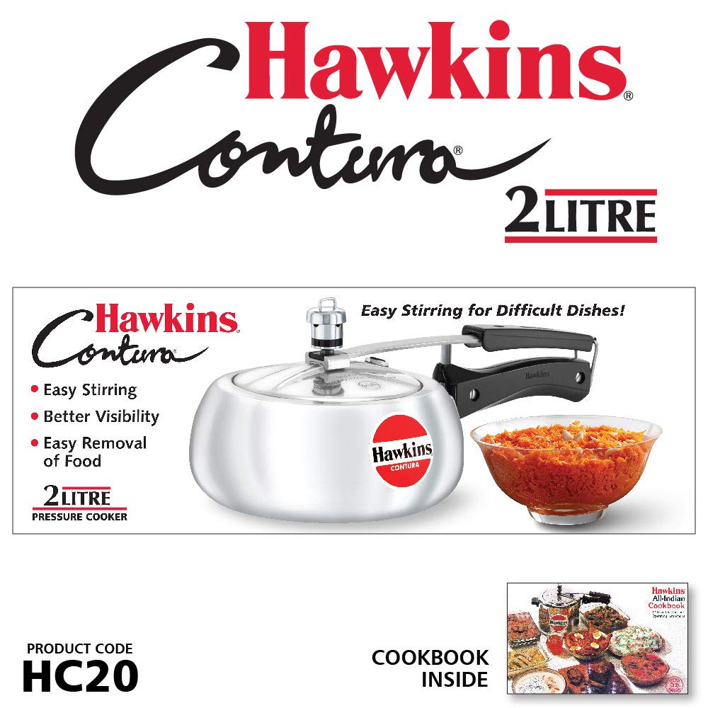 Hawkins Stainless Steel Pressure Cooker, 2 Litres, Silver & Hawkins Contura Pressure Cooker, 2 Litres, Silver