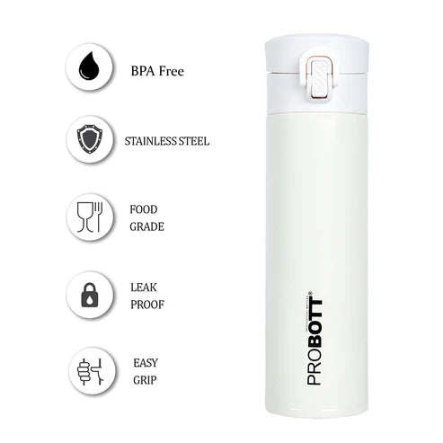 Glitter 300ml Travel Flask – Hot & Cold Vacuum Insulated Stainless Steel with Flip Top Cap, White | PB 300-05