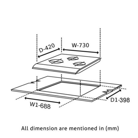  Glen 3 Burner Built-in Glass Hob 1073 SQ IN