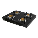 Faber DOUBLE JUMBO 4BB BK Glass Cooktop with Manual Gas Stove Heat resistant black Enameled Round (4 Burners)