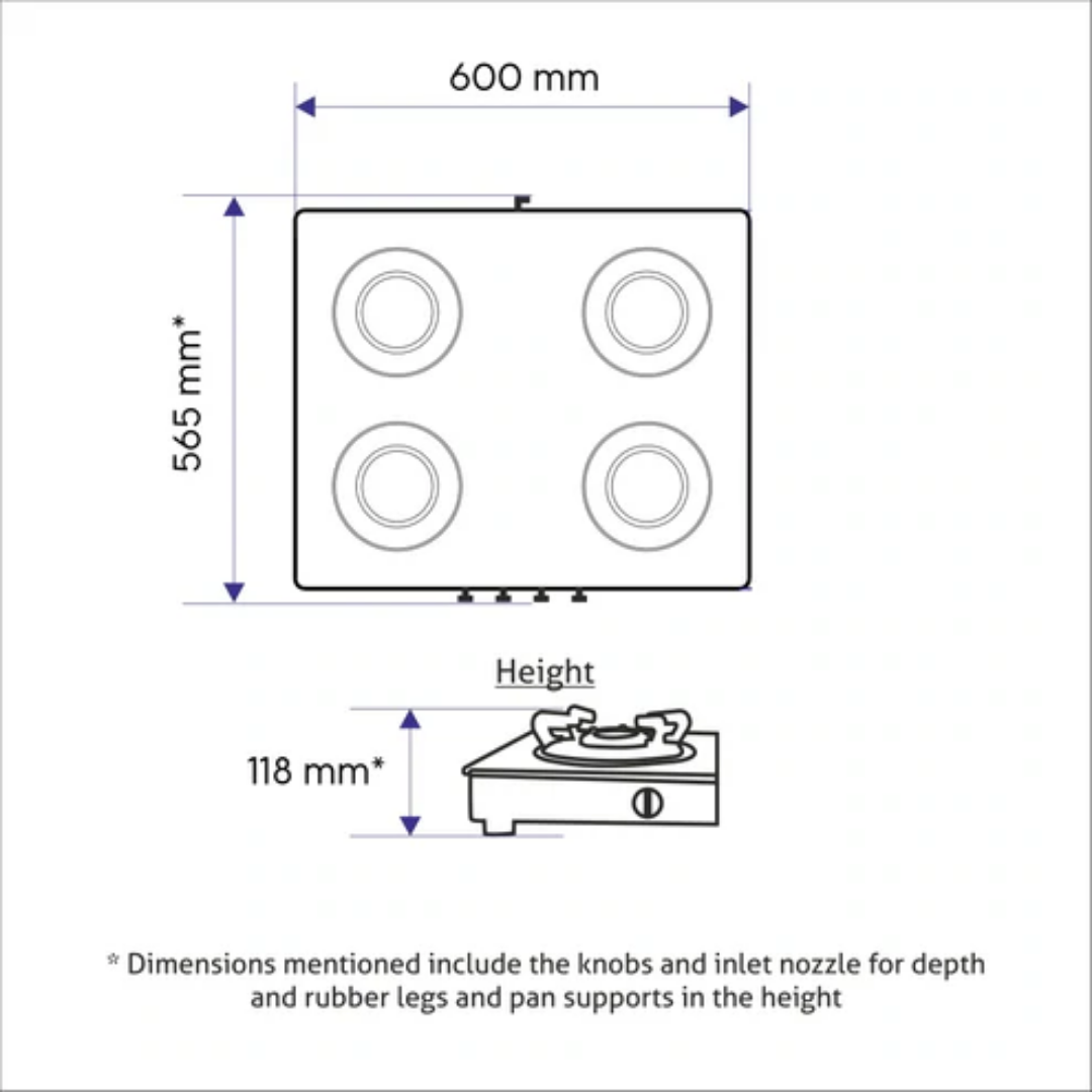 Glen 4 Burner Glass Gas Stove 1 High Flame 3 Brass Burner Round Corners (1046 GT)