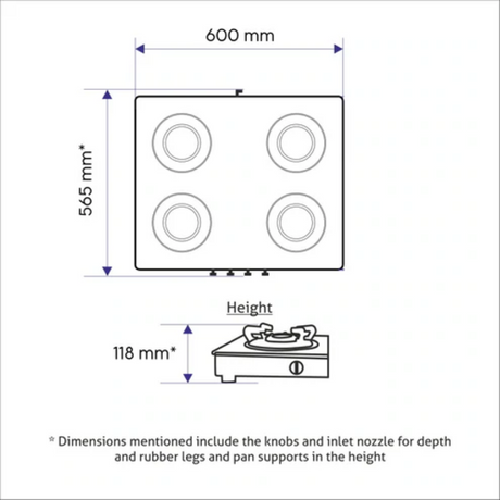 Glen 4 Burner Glass Gas Stove 1 High Flame 3 Brass Burner Round Corners (1046 GT)