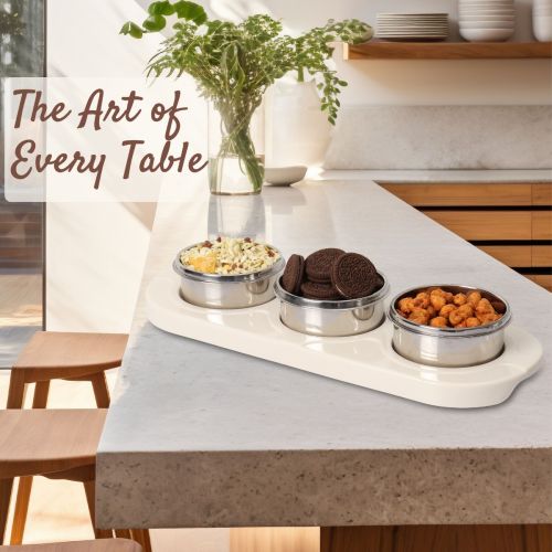 Jaypee plus ZETA-3 Airtight Inner Stainless Steel Dry Fruit Container Set of 3 with Tray 3N - 350 ml IVORY
