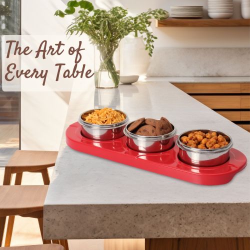 Jaypee plus ZETA-3 Airtight Inner Stainless Steel Dry Fruit Container Set of 3 with Tray 3N - 350 ml Red