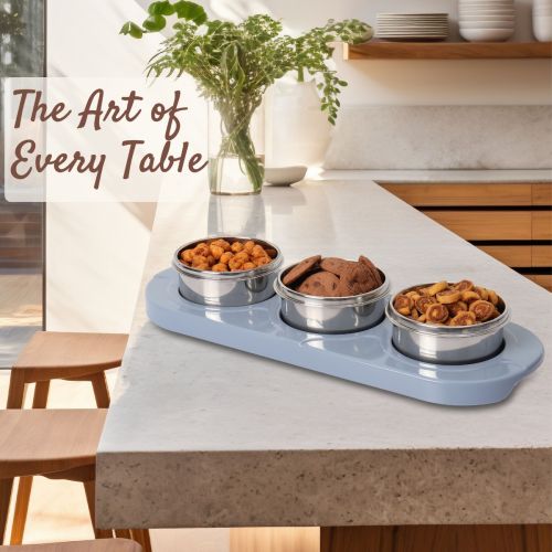 Jaypee plus ZETA-3 Airtight Inner Stainless Steel Dry Fruit Container Set of 3 with Tray 3N - 350 ml VALLEY BLUE