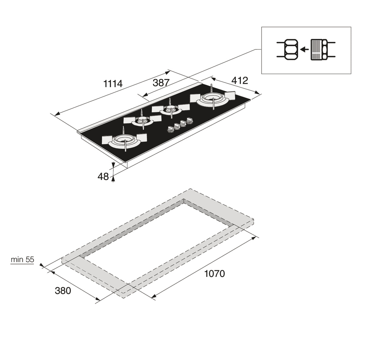 HG8144BGB1 Gas Hob Black Glass 538.60.786