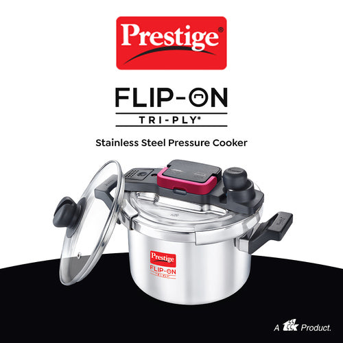 Prestige FLIP-ON TRI-PLY STAINLESS STEEL PRESSURE COOKER 3 L 180m WITH GLASS LID