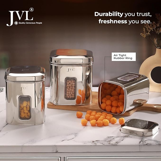 Classicware Stainless Steel Flossy Window Canister with See-Through Window (1 Pc) 2.5L