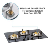 Glen 3 Burner Built-in Glass Hob 1073 SQ INBB FFD (Flame Failure Device)