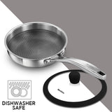 Hawkins Pro 18 cm Shielded Nonstick Triply Frying Pan, Fry Pan with Stainless Steel Handle and Glass Lid, Silver (PSNF18G)