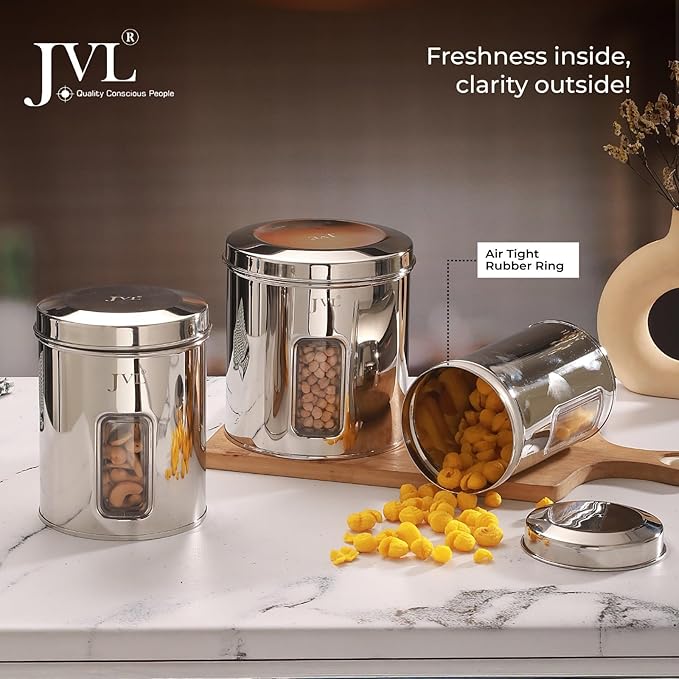 Classicware Stainless Steel Trendy Window Canister with See-Through Window, 1L (1 Pc)