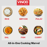 Vinod Stainless steel Nutrimax Pressure Cooker 5.5 Litre | Sas Technology | Spillage Control, Unique Lid, Auto Lock, Visual Indicator | Induction And Gas Base | Isi Certified