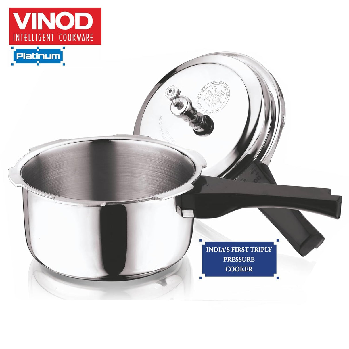 Vinod Platinum Triply Stainless Steel Outer Lid Pressure Cooker 5 Litres - ISI certified, Silver (Induction and Gas Stove Friendly)