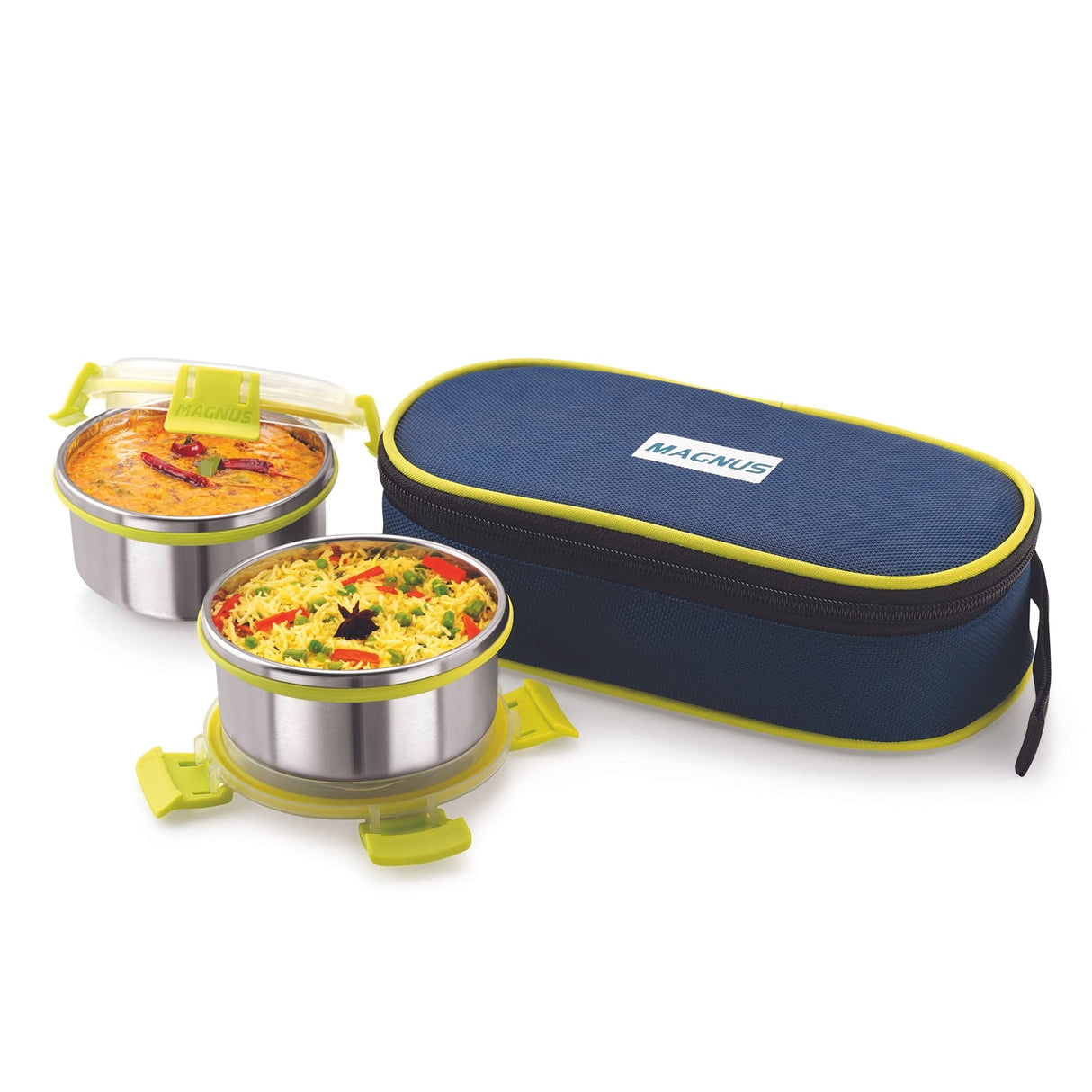Meal Mate 2 Large Klip Lock Lunch Box with 450ml Steel Containers | Office & School Tiffin Set for Men, Women, Kids | Airtight, Leakproof, Insulated Cover & BPA-Free Bag
