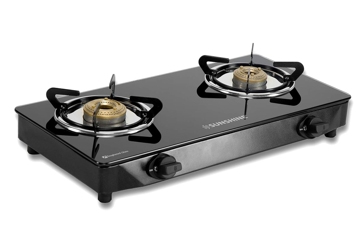 Apollo 2 Burner Gas Stove Manual Ignition Glass Top (Black)
