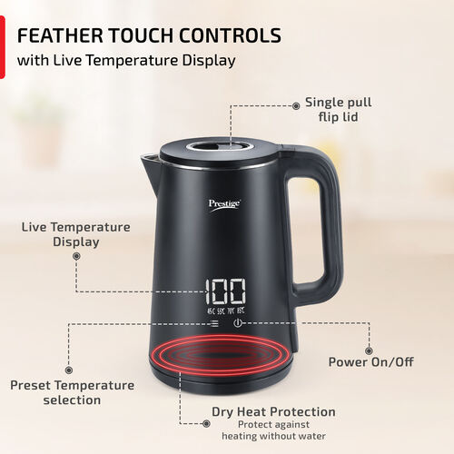 Digi Kettle 2.0 Litre with 4 Preset Modes| Live Temperature Display| Elegant Cool Touch Design| Auto-Cut Off and Dry Heat Protection| 360 Degree Swivel Base