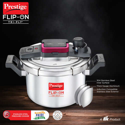 Prestige FLIP-ON TRI-PLY STAINLESS STEEL PRESSURE COOKER 3 L 180m WITH GLASS LID