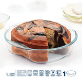 Borosil 1.5 Baking Dish Set with Handle | Round Shape Bowl Container | Borosilicate Glass Bake and Serve Dish Tray | Microwave, Oven & Dishwasher Safe | Transparent