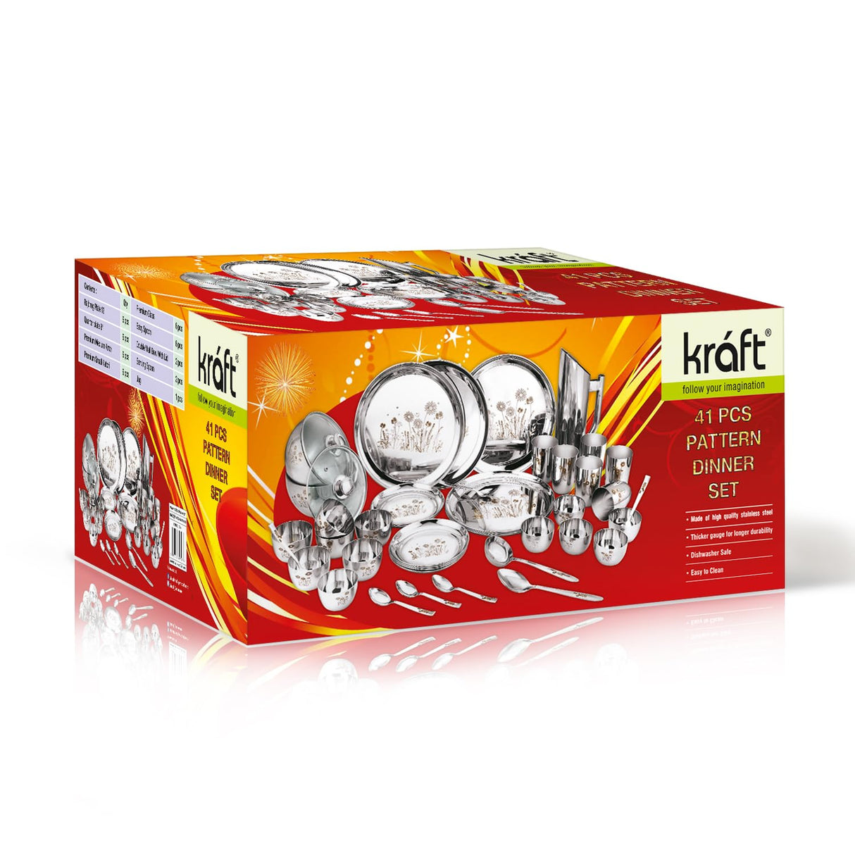 Premium Pattern Stainless Steel Dinner Set of 41 Pcs