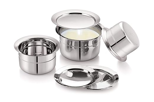 Mukti Premium Stainless Steel Curry & Coffee Pan,Tope,Patila,Pot,Cooking Utensil,Multipurpose Cookware with Lid,Durable and Silver Classic Finish,Ideal for Home & Kitchen,Pack of 3-250,350,500ml