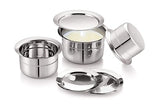 Mukti Premium Stainless Steel Curry & Coffee Pan,Tope,Patila,Pot,Cooking Utensil,Multipurpose Cookware with Lid,Durable and Silver Classic Finish,Ideal for Home & Kitchen,Pack of 3-250,350,500ml