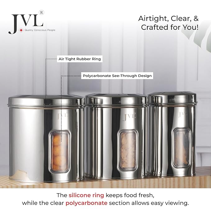 Classicware Stainless Steel Trendy Window Canister with See-Through Window, 1L (1 Pc)