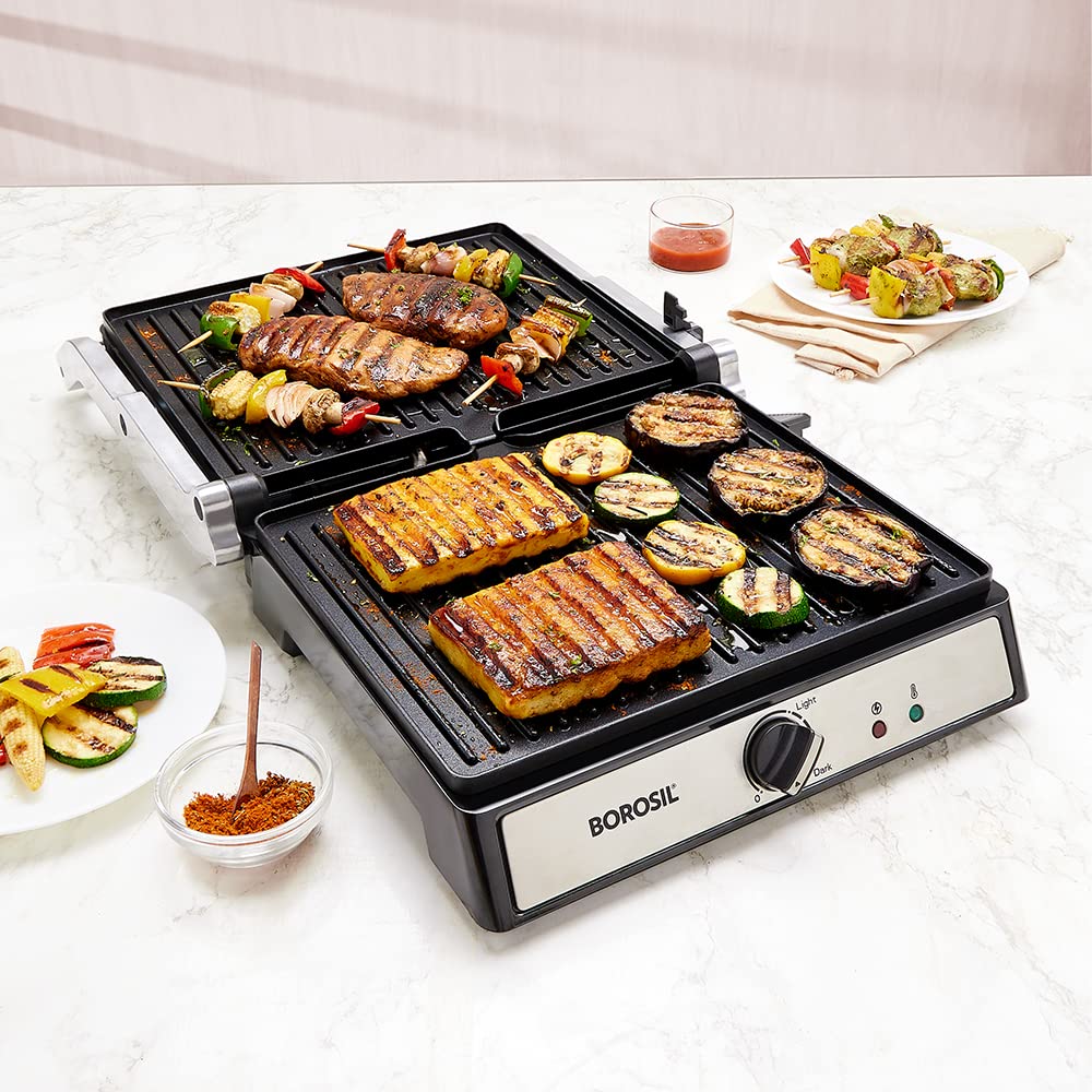 Borosil Super Jumbo 180 Grill Sandwich Maker 2000 W, opens 180°